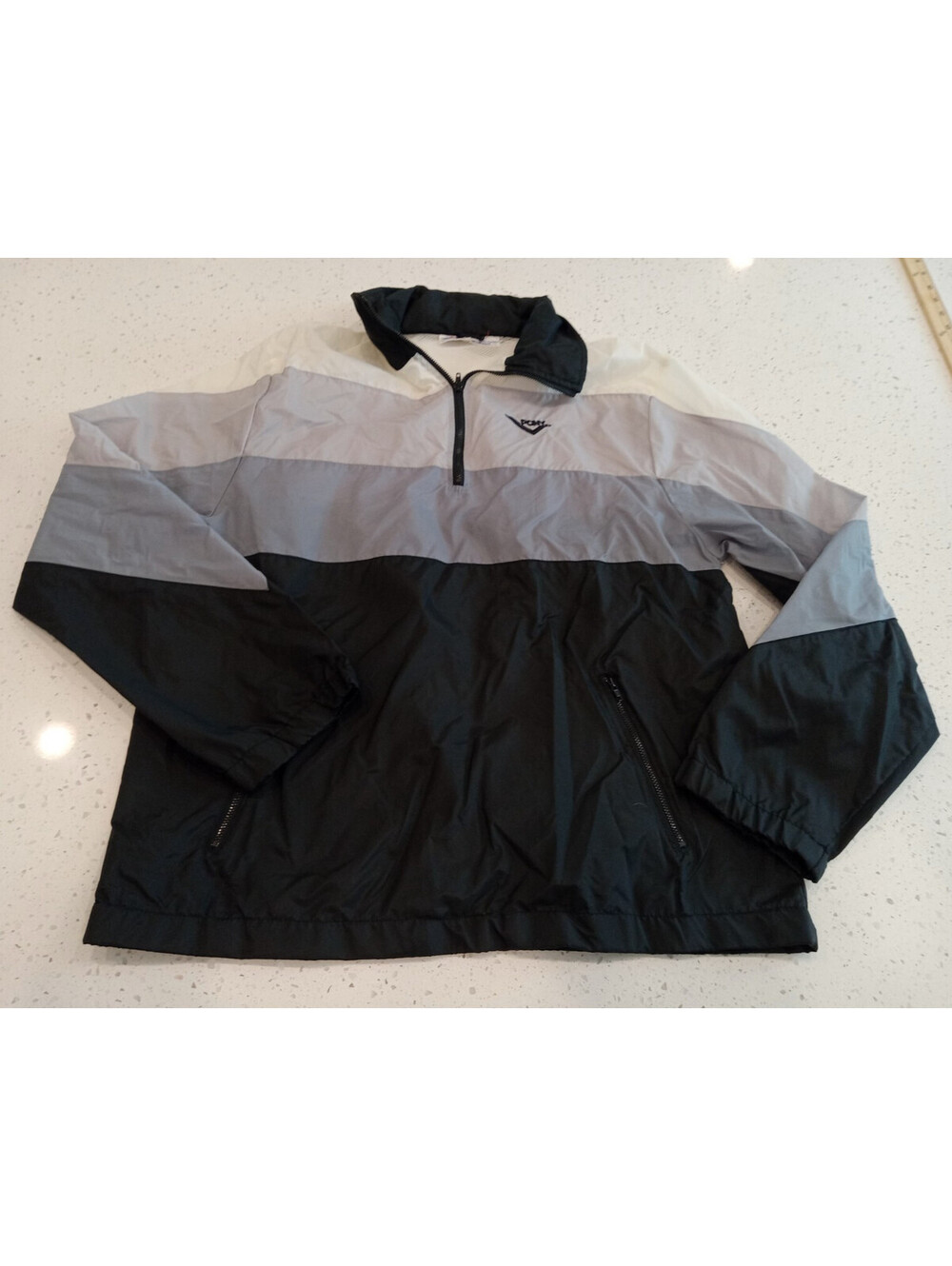 Vintage Pony Windbreaker Jacket Mens Large Colorblock Quarter Zip Black Grey L